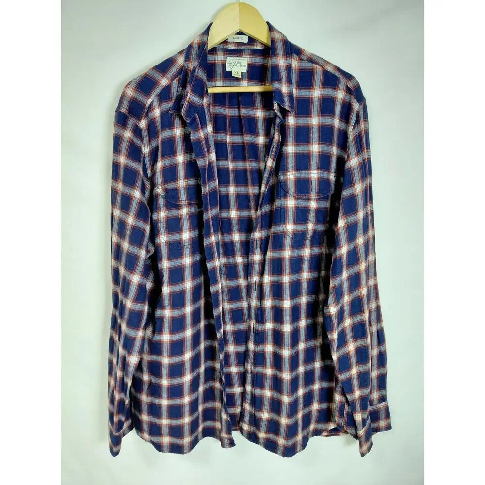 J.Crew Sign Blue Plaid Button-Up Shirt Men Size XL